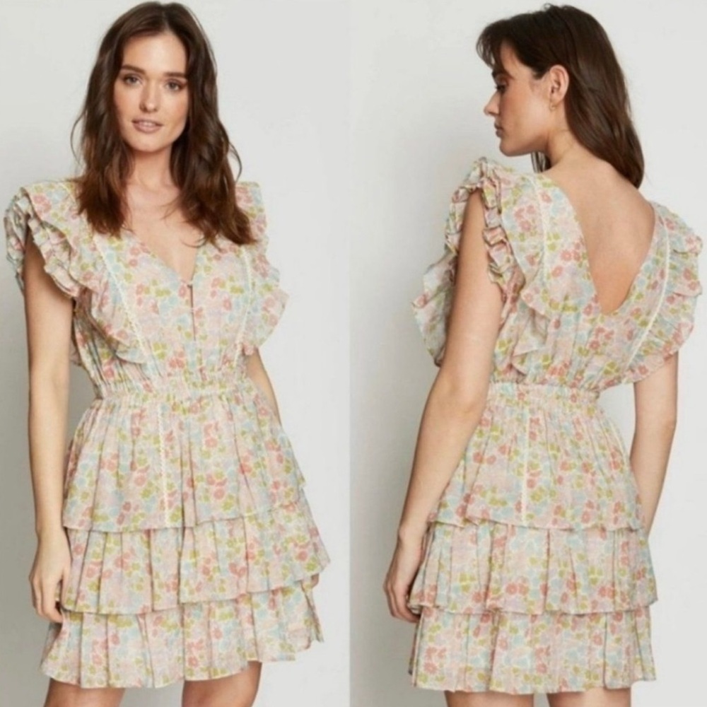 Anthropologie Love The Label Ines Ivory Tiered Ruffle Skirt Dress - Size Small